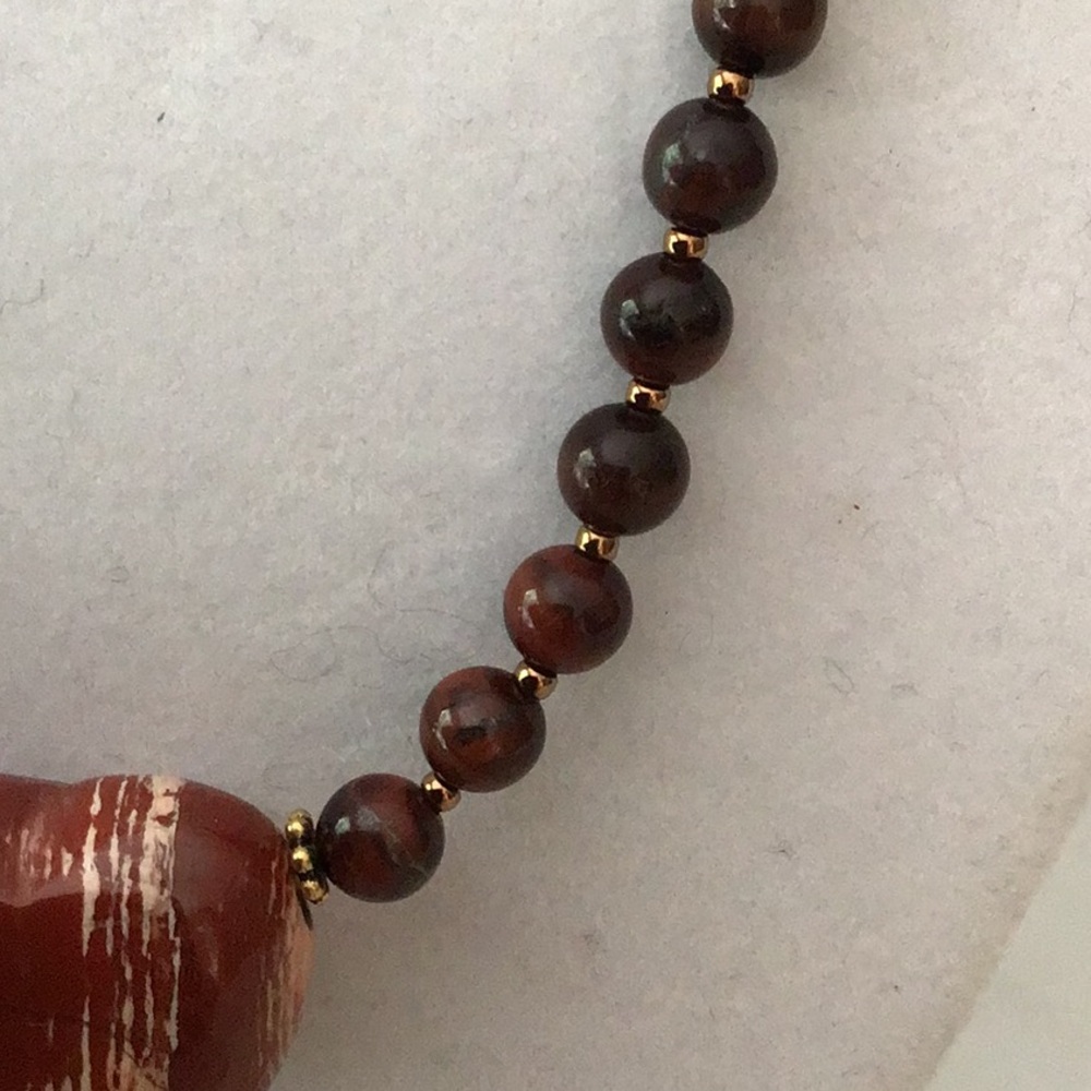 Handmade Poppy Jasper Heart Necklace and Earring Set. 18”. Copper/gold findings - Picture 5 of 6